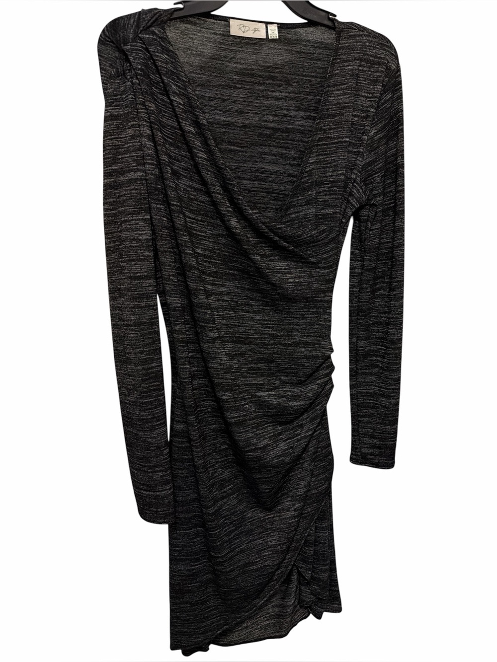 Black Marle Heather Draped Long-Sleeve Dress